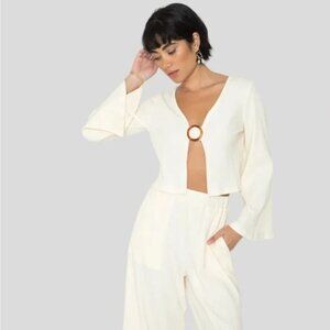 NWT Callahan Knitwear Vera Ribbed Knit Open Front Flare Sleeve Crop Top XL